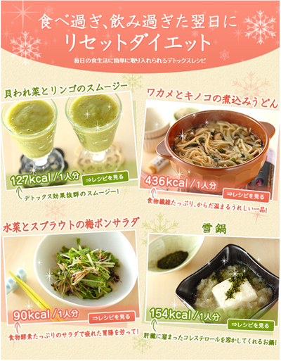 『食べ過ぎ、飲み過ぎた翌日にリセットダイエット』 レシピ特集！