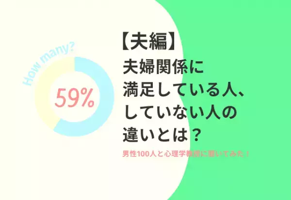 【夫編】“夫婦関係”に満足している人としていない人の違いとは？男性100人と心理学教授に聞いてみた！