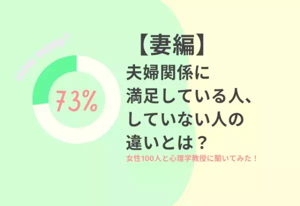 【妻編】夫婦関係に満足している人、していない人の違いとは？女性100人と心理学の専門家に聞いてみた！