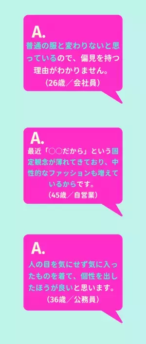 「ジェンダーレスな服は着にくい？」読者の回答は…「親に意見されるので着にくい」「個性を出した方がいい」