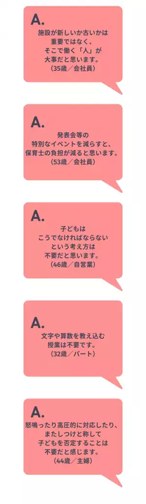 【子どもを預けたいと思う園】には何が大事？→「施設の新しさではなくそこにいる“人”」「発表会などイベントは減らして保育士の負担減を」