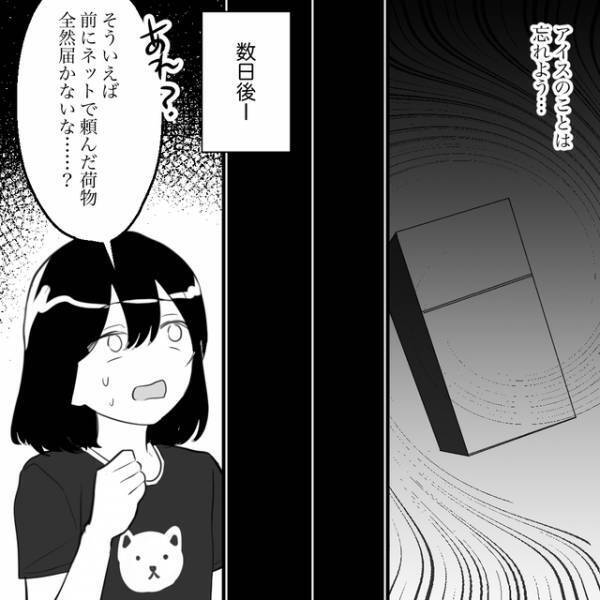 【私のアイス食べた？】怪しい友人に聞くも「食べてないよ」の一点張り。しかし、次は宅配の荷物が消えて…【泥棒が住むシェアハウス＃10】