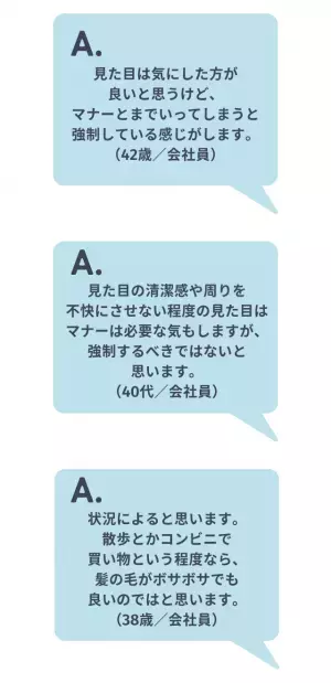 7割が「見た目を気にすることはマナー」と回答 。「不快感や警戒心にもつながる」「飾り立てる必要はないけど…」様々な理由が集まる！