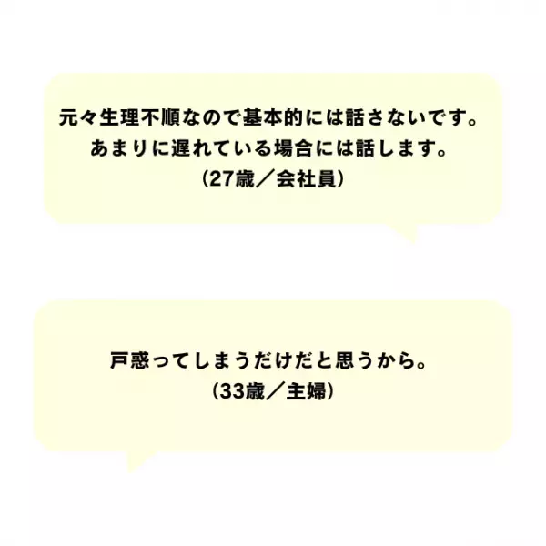 生理の遅れはパートナーに話す？生理のことをどう伝えているか、皆さんの声を聞いてみました