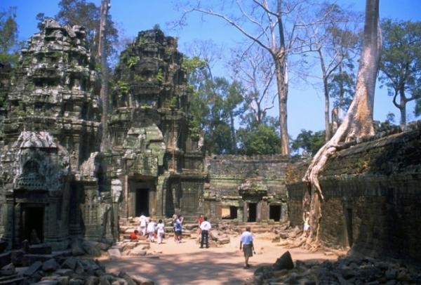 巨大樹木に覆われたアンコール遺跡群の寺院遺跡「タ・プローム」