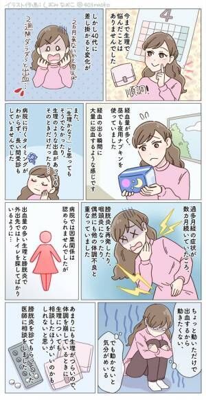 「大量出血が続き、いつ来るかわからない…」40代になって生理不順や体調不良に悩まされるように【体験談】