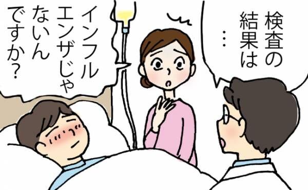 発熱で入院する夫と心配する妻と医師