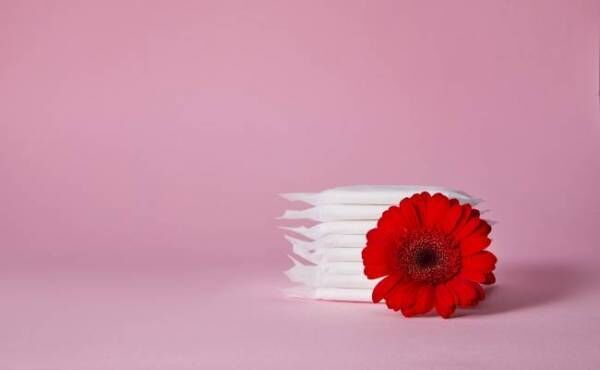 生理用ナプキンと赤い花のイメージ