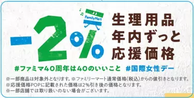 ファミリーマートで対象の生理用品が年内全品ずっと2％割引に！3月8日国際女性デー翌日より開始