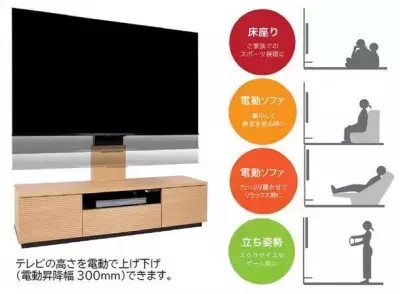 ヤマダイチオシ！電動昇降(300mm)テレビスタンドの大型収納付モデル「e-RIZE／イーライズ ストレージプラス」登場！