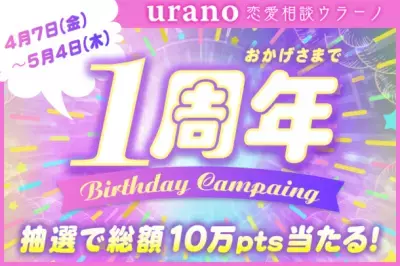 恋愛占いアプリ「ウラーノ」1周年記念！抽選で総額10万ポイントが当たるキャンペーンを4月7日～5月4日に開催