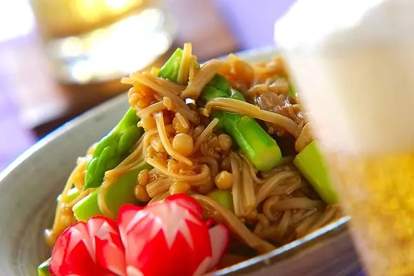 アスパラのナメタケ和え