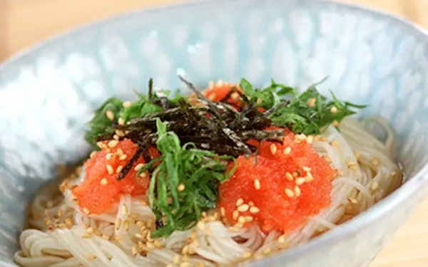 飽きがこない、爽やかな味わいがくせになる「明太子と大葉のそうめん」
