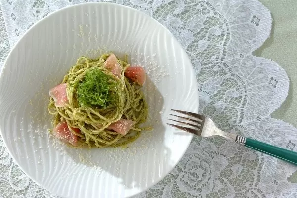 さわやか和ハーブで！大葉と生ハムのジェノベーゼ風パスタ