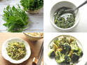 春菊の葉と茎を使った２つのレシピ「春菊のジェノベーゼ風ソース」と「春菊の茎とシラスの佃煮」