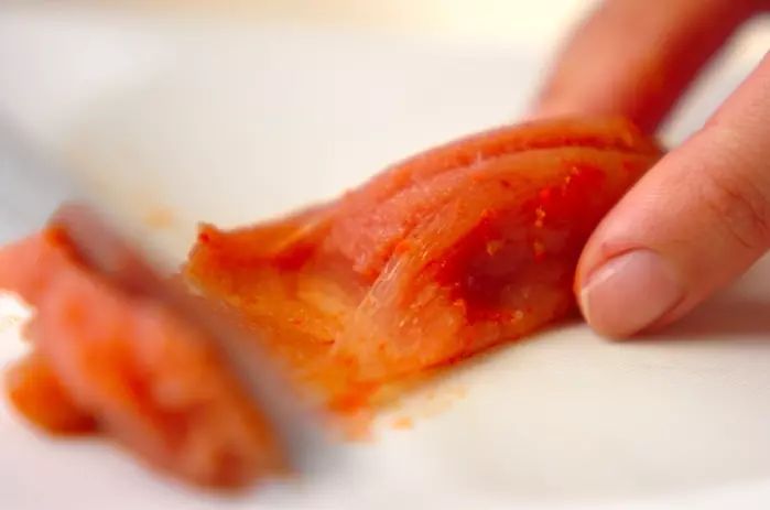 明太トーストの作り方1