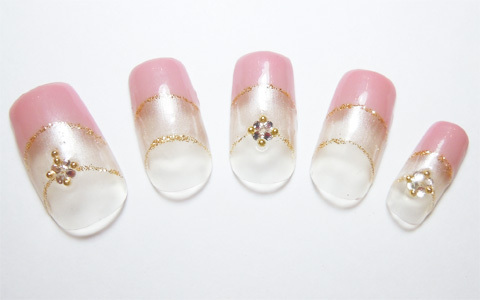 くすみピンクが◎ アンティーク　Ｗフレンチネイル