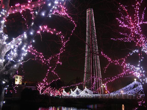 高さ50m、人気の絶叫マシンが輝く夜