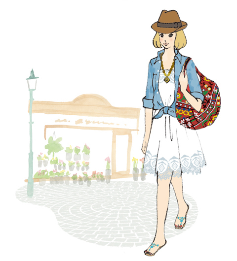 デニムシャツとレースワンピで王道ミックススタイル