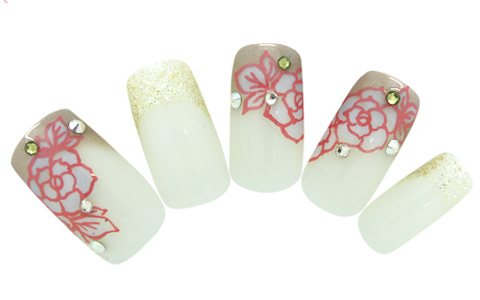 ヌ―ディー色に花が映えるネイル　アンティークローズ