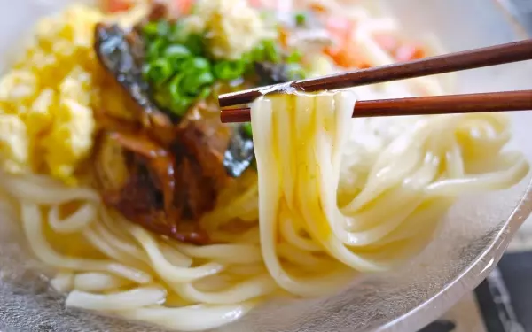 保存食の缶詰でバランスご飯! 蒲焼きサンマの簡単サラダうどん