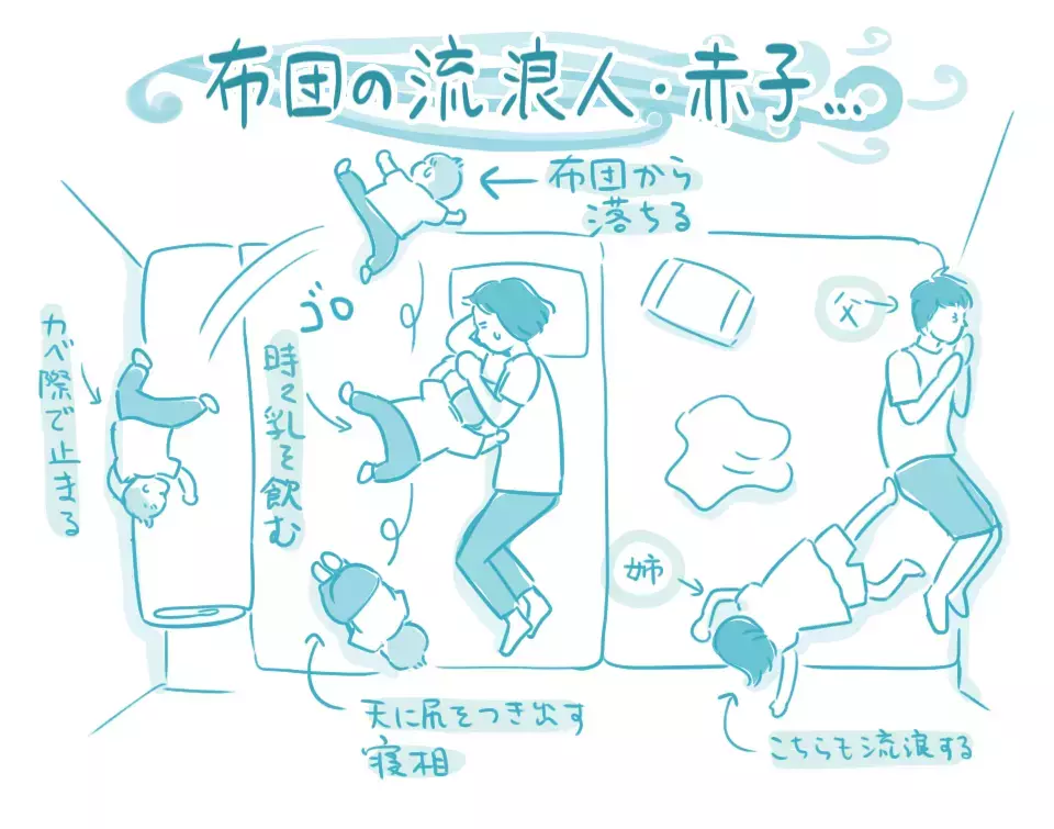 「子ども2人にガッチリホールドされる夜」 栗生ゑゐこの赤ちゃんカルタVol.41