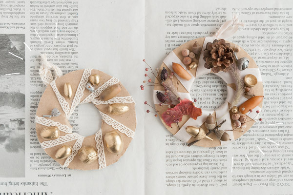 拾った木の実でかわいくできちゃう！　ナチュラルリースとダンボールのミニリース【おうちで季節イベント お手軽アートレシピ Vol.25】