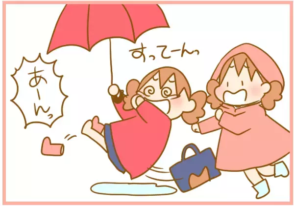 雨の送迎が憂うつな理由って？ 三姉妹を連れての登園が大変すぎる！【ふたごむすめっこ×すえむすめっこ 第22話】