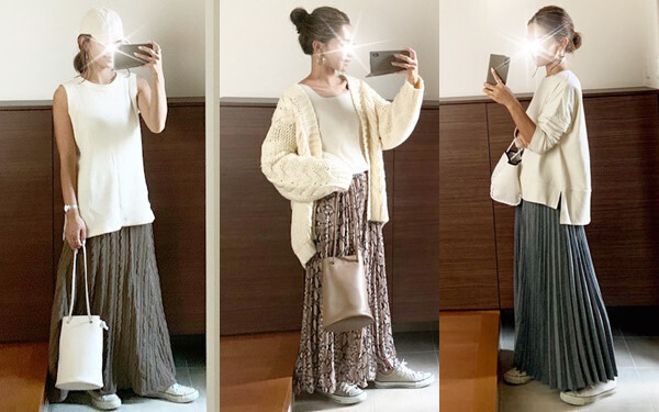 秋冬素材のロングスカート＆ざっくりトップスがかわいい！　大人カジュアルコーデ【AYAのプチプラ格上げコーデ Vol.10】