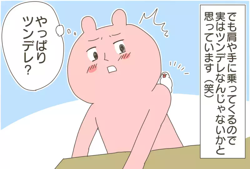 新しく迎えた文鳥が癒しの存在に…！　家族全員がメロメロになるもベタ慣れしているのは…【産後太りこじらせ母日記 第88話】