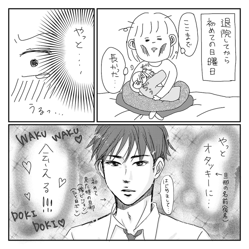 産後大好きな夫と久しぶりに再会、しかし思いもよらぬ展開に…！【旦那も、地獄の新生児編 Vol.1】