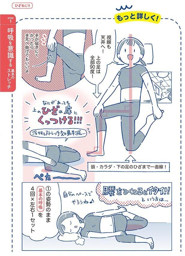 上半身が楽になる「いらっしゃーい」と下半身が楽になる「ひざねじり」【筋トレざせつ女子が行き着いた　1分やせストレッチ Vol.3】