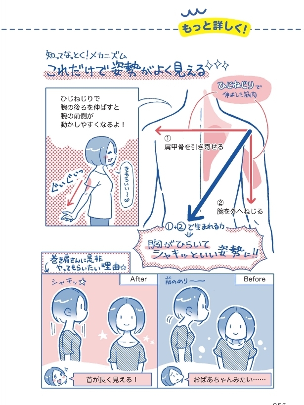 巻き肩をさんにぜひやってもらいたい！　「ひじねじり」と「逆よつんばい」【筋トレざせつ女子が行き着いた　1分やせストレッチ Vol.7】