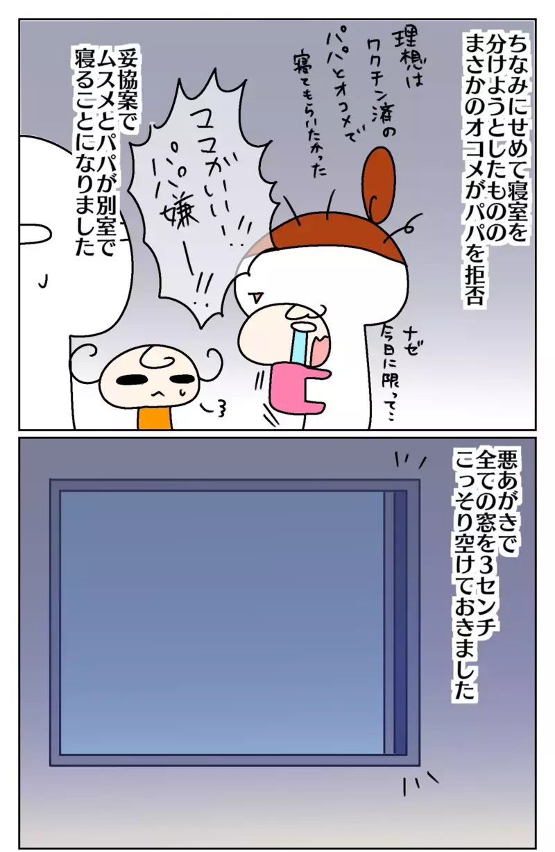 家庭内隔離は不可能？ 方向性の違いで夫婦喧嘩勃発 ～家族が濃厚接触者になった話（2）～【ムスメちゃんとオコメちゃん  第134話】