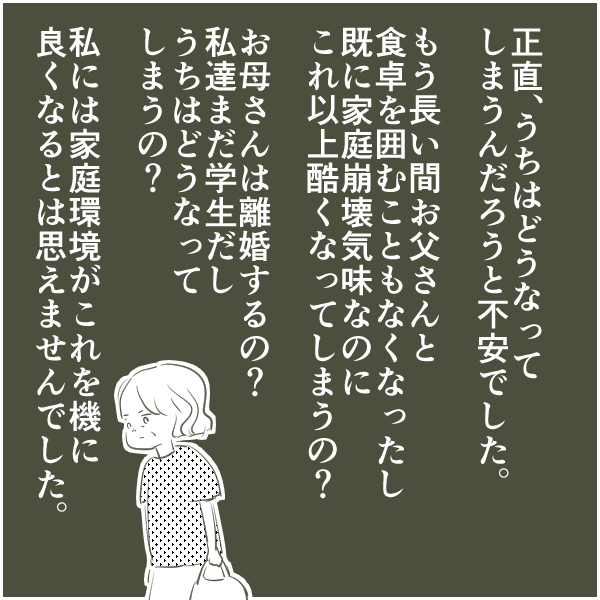 堂々と不貞行為を継続する父！ すると母がある決意を固める【父がW不倫して家庭崩壊した話 Vol.10】