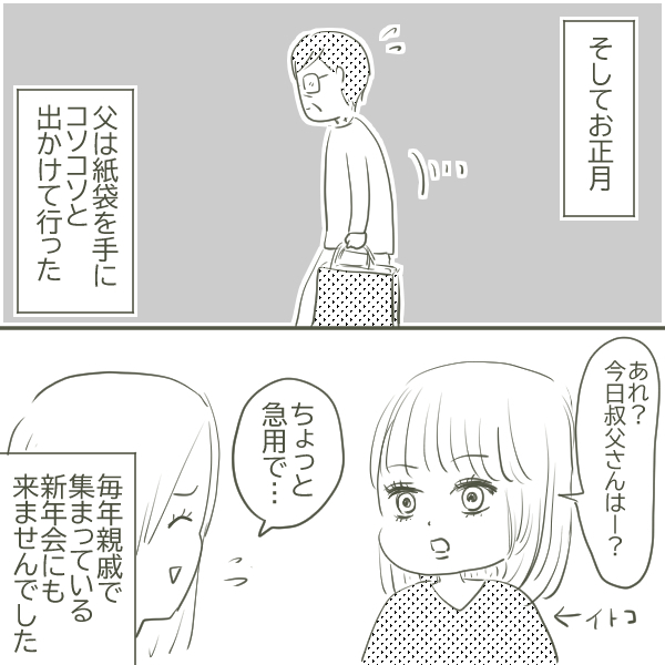 家庭内別居状態の父と母　お正月に父がコソコソ出かけていった場所は…【父がW不倫して家庭崩壊した話 Vol.15】