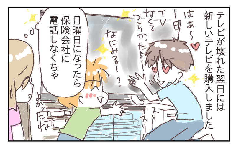 息子がテレビを倒して画面が割れてしまった！ その場合、家財保険が使える⁉︎【シャトー家の観察絵日記 Vol.25】