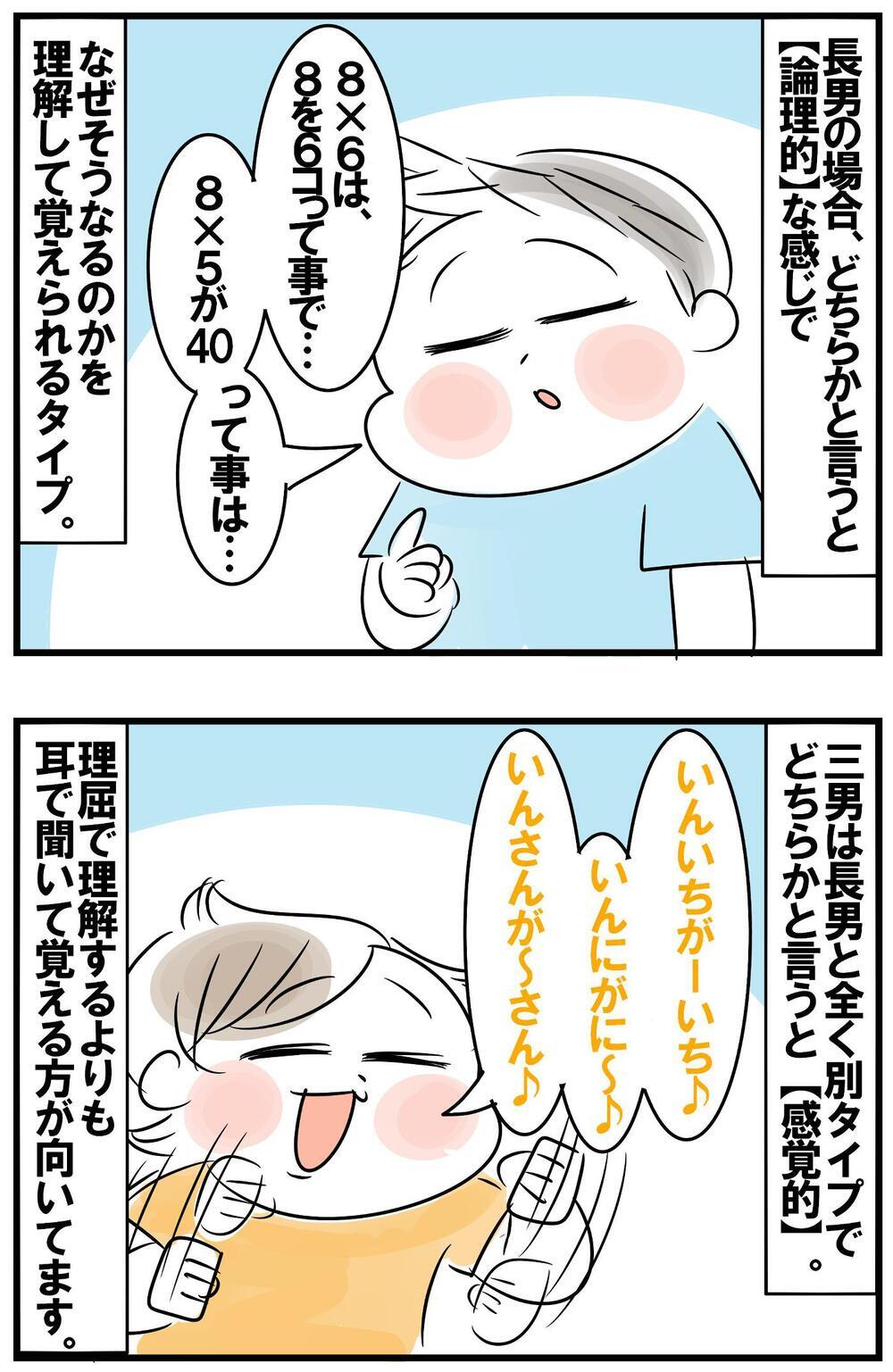 兄弟間でも違う「九九の覚え方」！ 感覚派の三男の独特な学習スタイル【めまぐるしいけど愛おしい、空回り母ちゃんの日々 第292話】