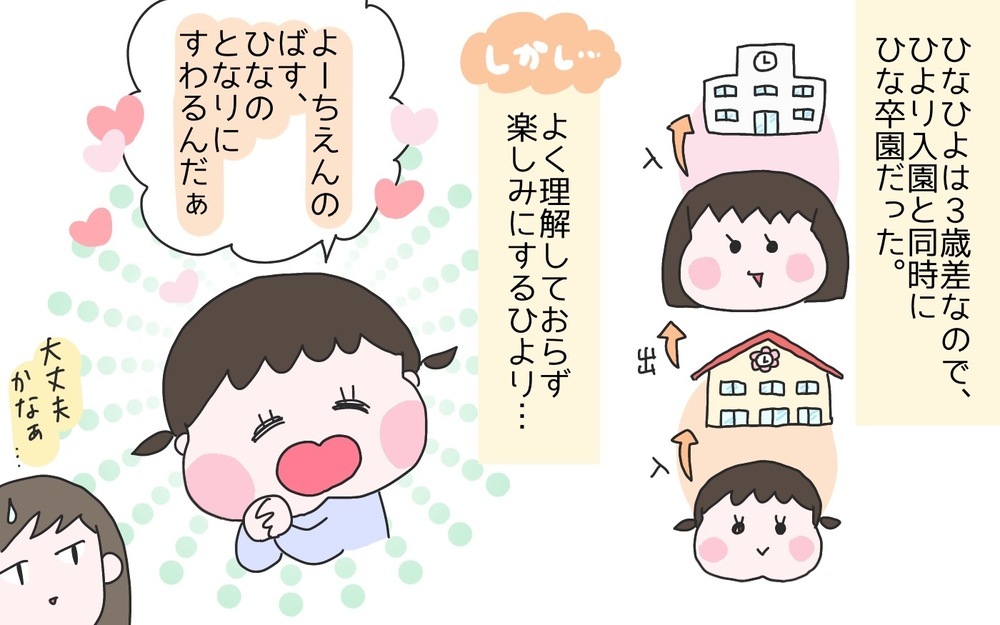 姉の卒園で「一緒に登園」が叶わなかった妹　泣きながら通った園生活から3年経て…！【ひなひよ育て ～愛しの二重あご～  第85話】