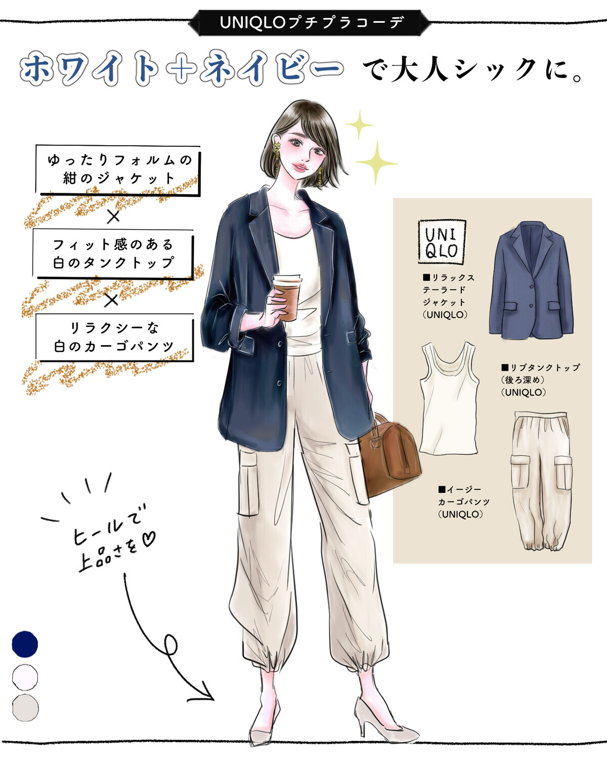 ユニクロ おさえつけ ネイビーカーゴパンツ ワイドパンツ 美品