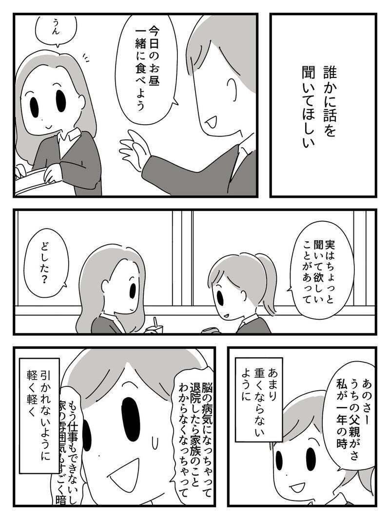 誰にも言えなかった父のこと　ある日友人に打ち明けようと試みるも…【若年性認知症の父親と私 Vol.11】