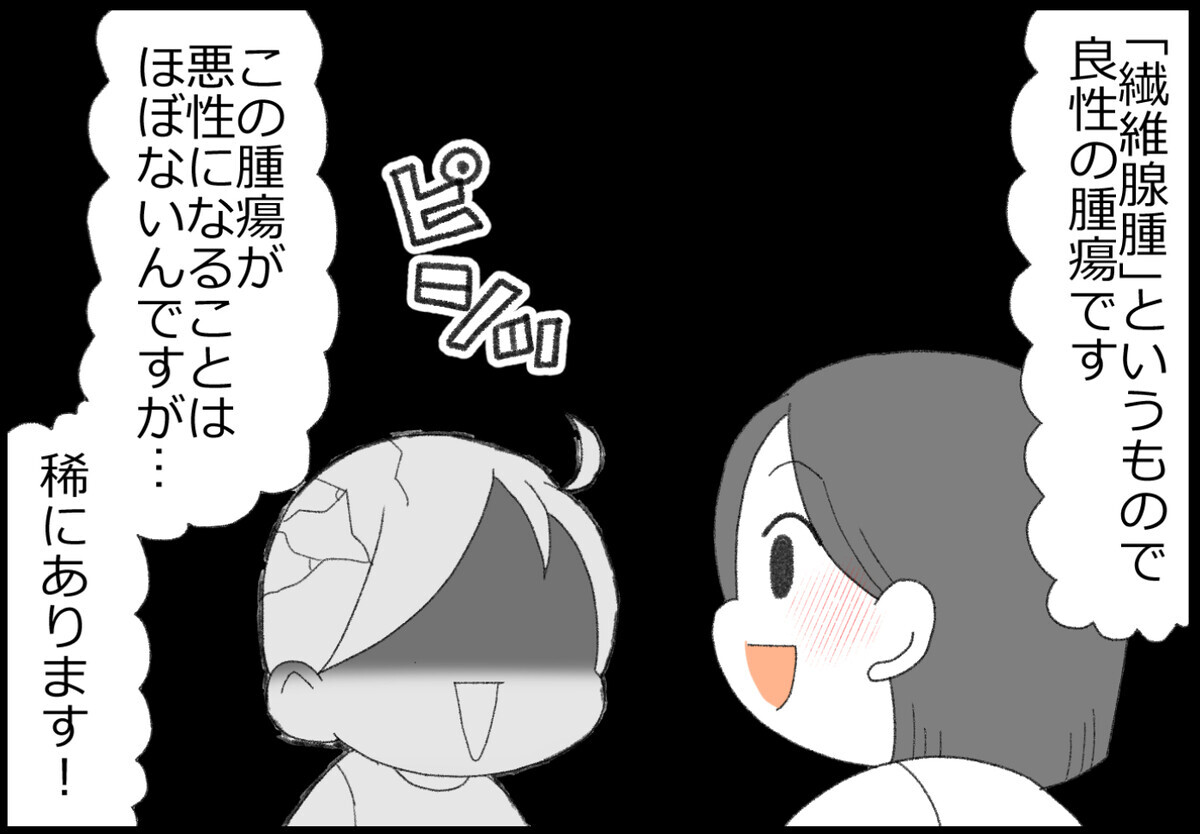 「線維腺腫」という良性の腫瘍で、これが悪性になることはほぼないけれど稀にはあるとのこと。