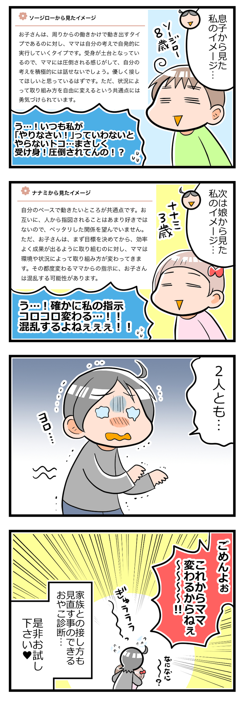 子どもたち、母に圧倒されてるの…!?「おやこ診断」で気づいたこと【ヲタママだっていーじゃない！ 第1話】