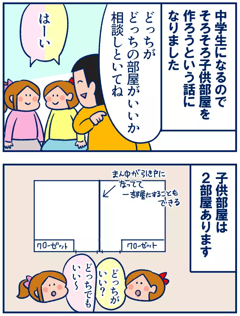 そろそろ中学生。子ども部屋の割り振りを相談しました！【双子を授かっちゃいましたヨ☆ 第322話】