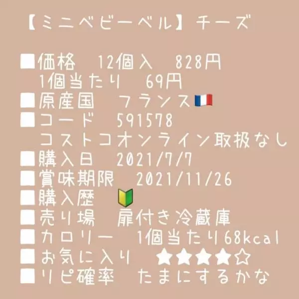 コストコのミニベビーベルの説明画像