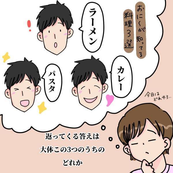 【漫画】「何がいいやろ…」彼が食べたがる夕食は大体いつも“3択のうちのどれか”。予想して提案してみると…？