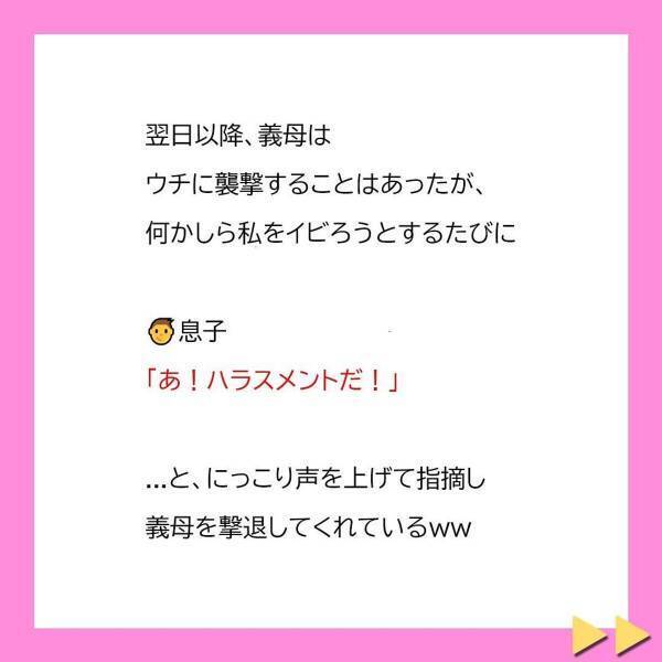 「あ！ハラスメントだ！」あの日から、義母が私をイビろうとすると“息子が助けてくれる”ように！彼女もすっかり大人しくなり…＜突撃襲撃してくる迷惑義母に息子がひとこと＃10＞
