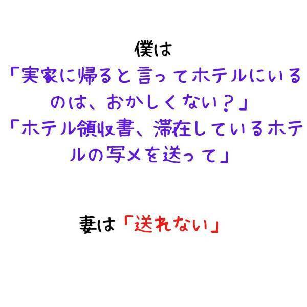 「会って説明してもらおうか」実家ではなく、”ホテルに滞在している”という妻。しかし、領収書やホテルの写真は送ってくれず…？＜妻が不倫男と失踪…そして妊娠＃3＞