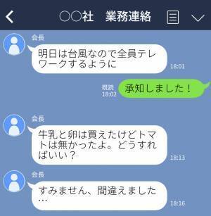 【ほっこり】会長から“業務連絡”のLINEが届いて数十分後…→「牛乳と卵は買えたけどトマトはなかったよ」
