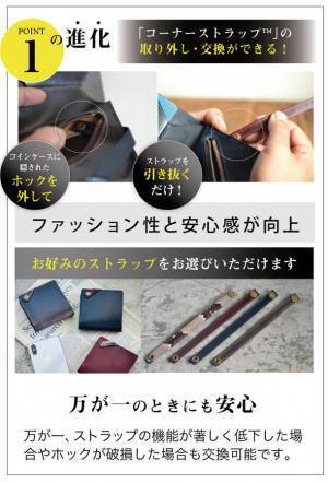 【特許取得】「コーナーストラップ(TM)」が交換可能に！遊び心を忘れない大人のミニ財布『理 kotowari(R) 新mini』